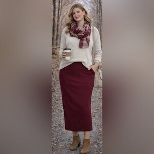 Worthington Burgundy Knit Midi Skirt XL Stretch Pull On Work Casual